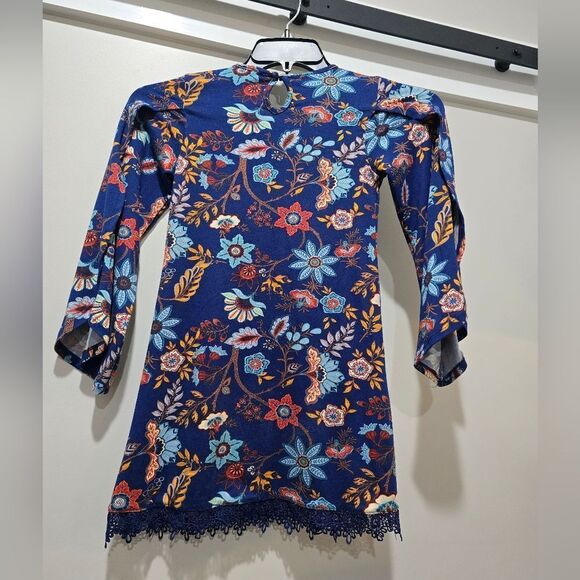 Rare Editions Girls Dress Blue Floral Lace Trim Attached Necklace NWOT SIZE 7 - Picture 2 of 4